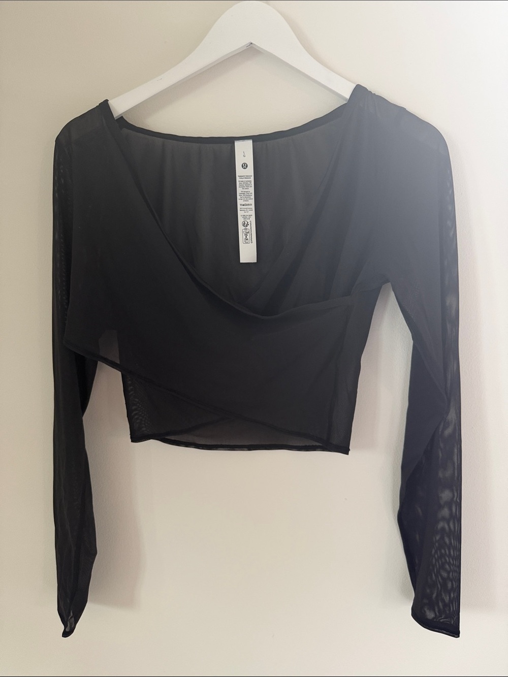 lululemon athletica Black Sheer Draped Long-Sleeve Crop Top